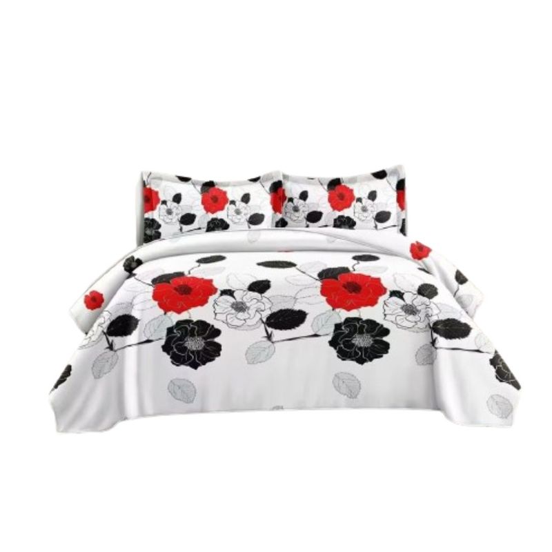 GENERICO - Cubrecama Quilt Verano 2 Plazas - Blanco Flores Rojas KFL2039