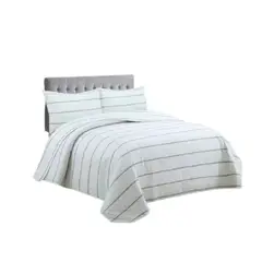 GENERICO - Cubrecama Quilt Verano 2 Plazas - Blanco Líneas Beige M101