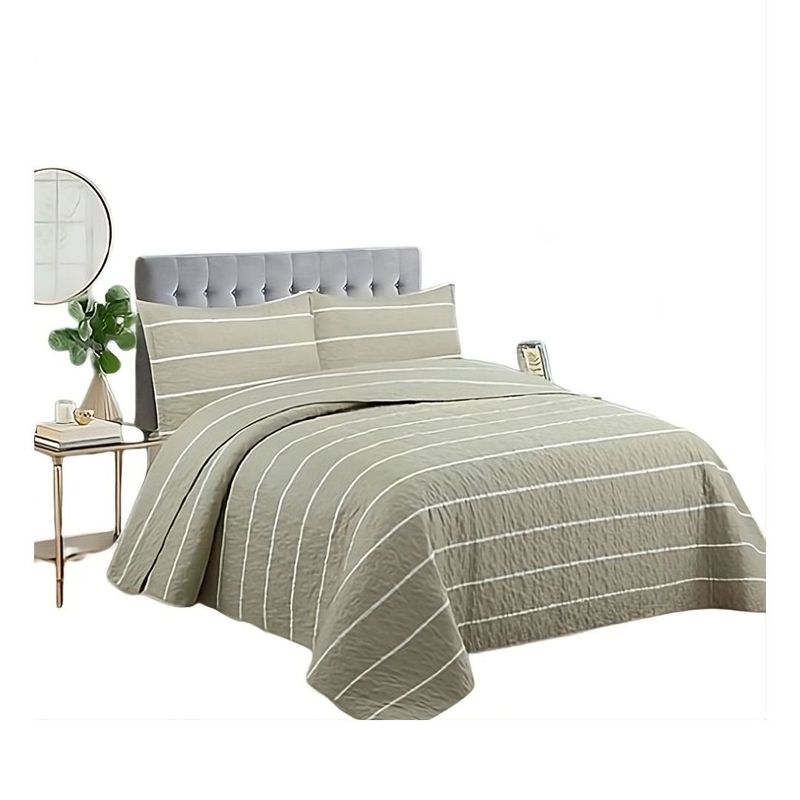 GENERICO - Cubrecama Quilt Verano 2 Plazas - Beige Líneas Blancas M102
