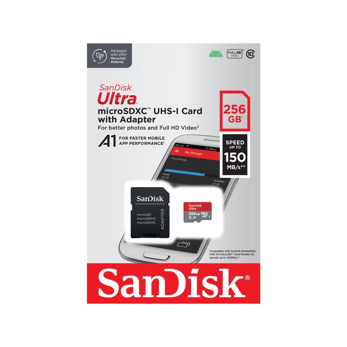 SANDISK - Tarjeta MicroSD SanDisk Ultra 256GB UHS-I C10 Adaptador SD