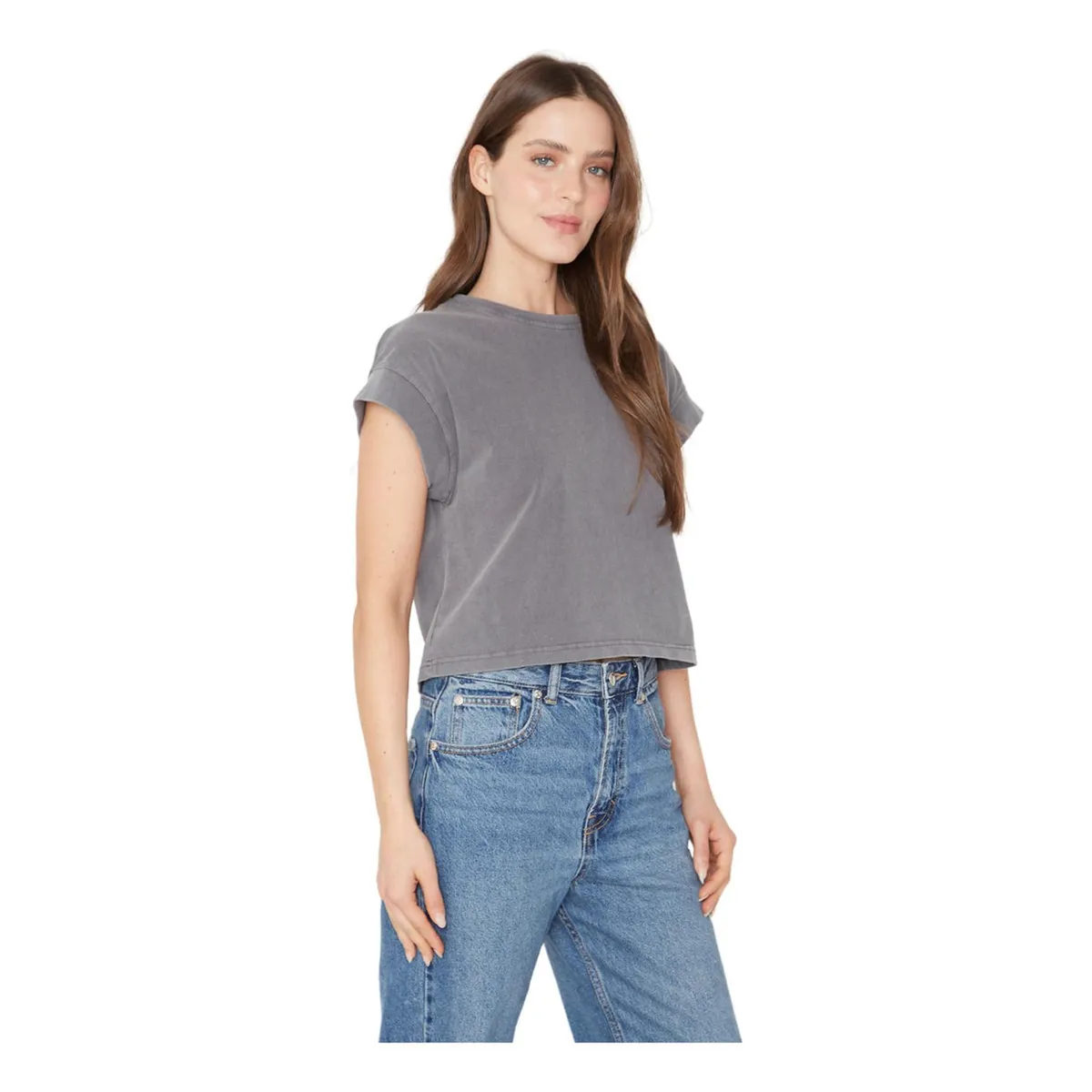 JACINTA TIENDA - Polera Lara Rib gris Jacinta Tienda