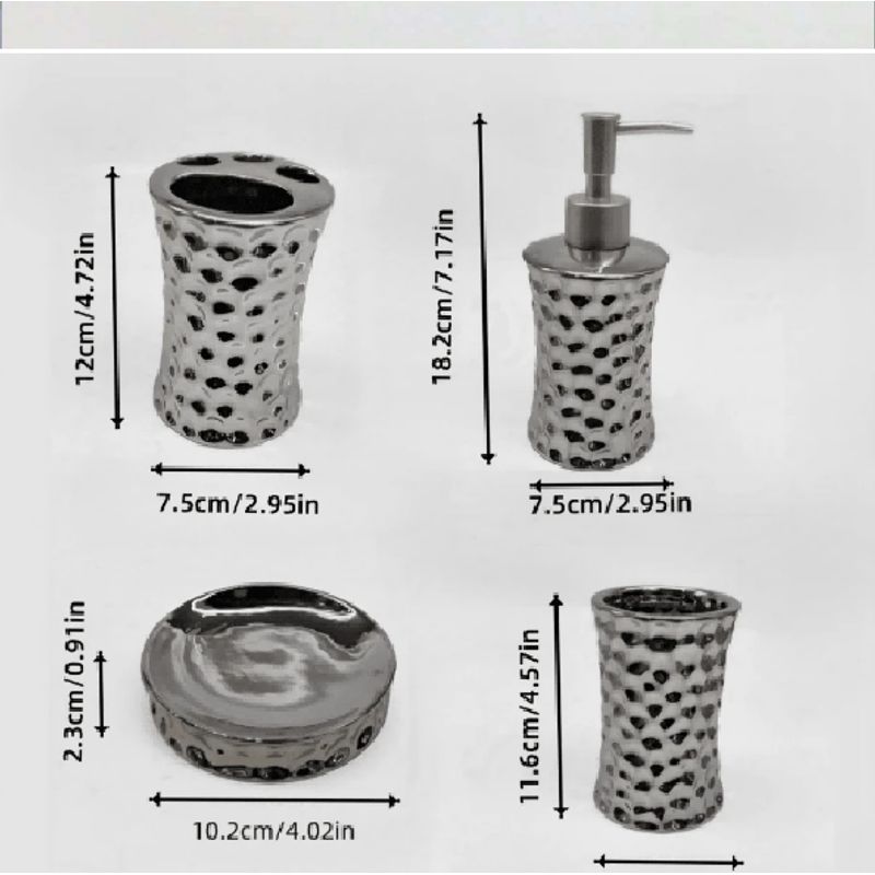 GENERICO - Set de baño 4 piezas Elegante de Ceramica Metalico