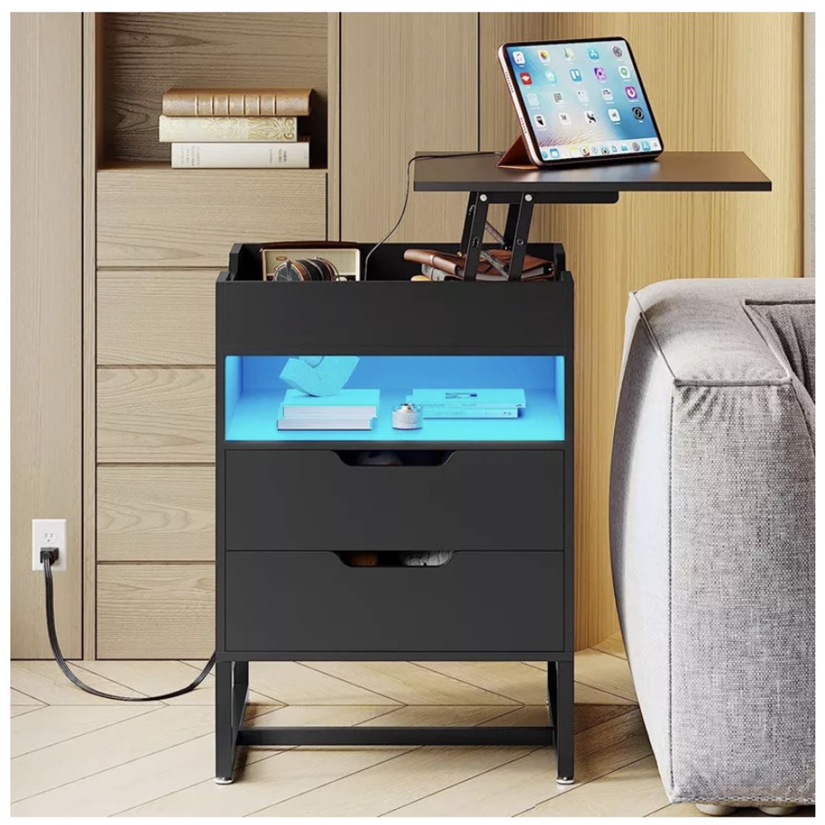 HOMER DESIGN - Velador Elevable Con Luz Y Echufe 2 Tiras 45x35x70cm