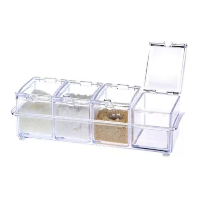 GENERICO - Set 4 Especieros Cuadrados Para Condimentos Con Cucharillas