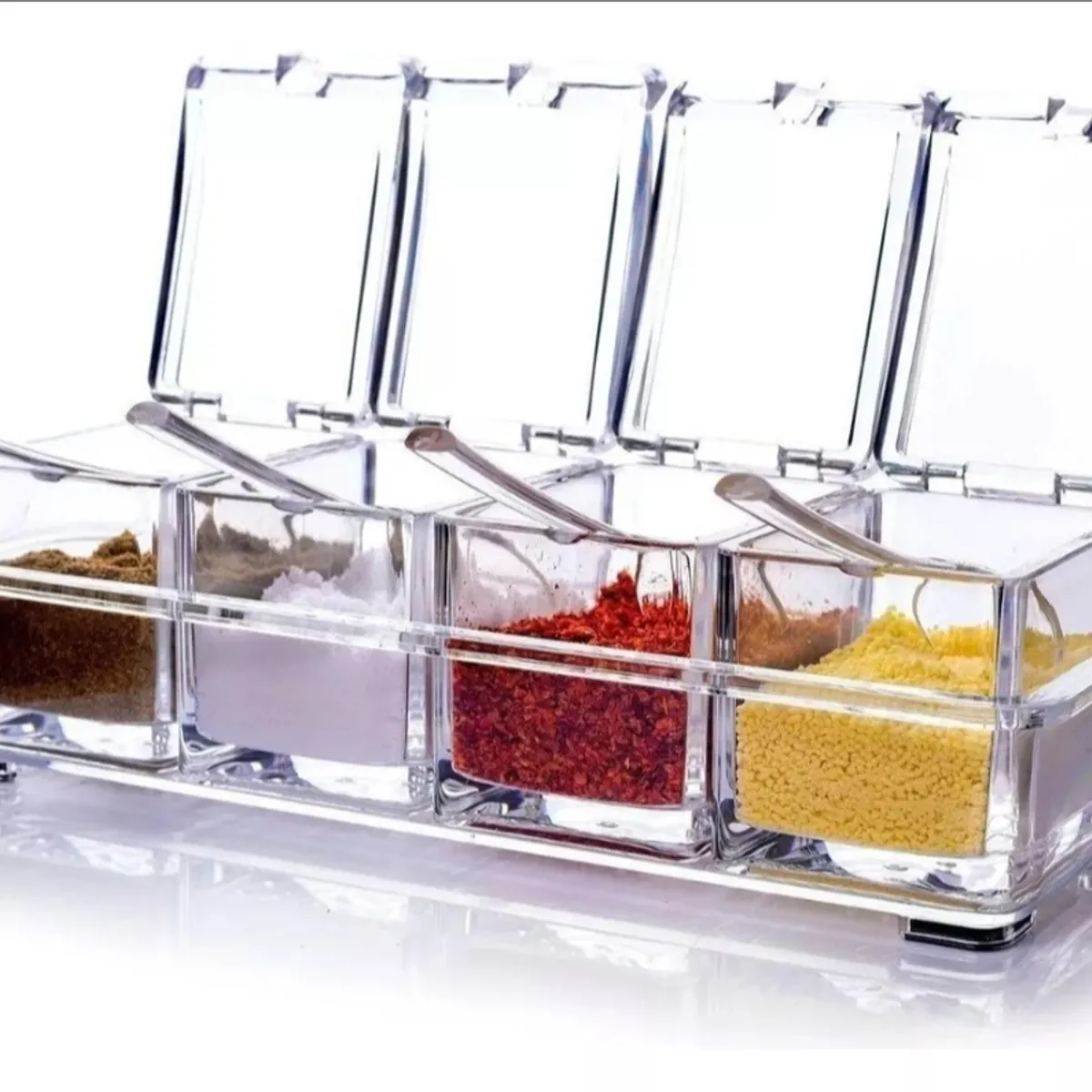 GENERICO - Set 4 Especieros Cuadrados Para Condimentos Con Cucharillas