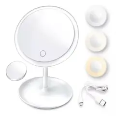 GENERICO - Espejo Pedestal Led 3 Tonos De Luces Giratorio Recargable