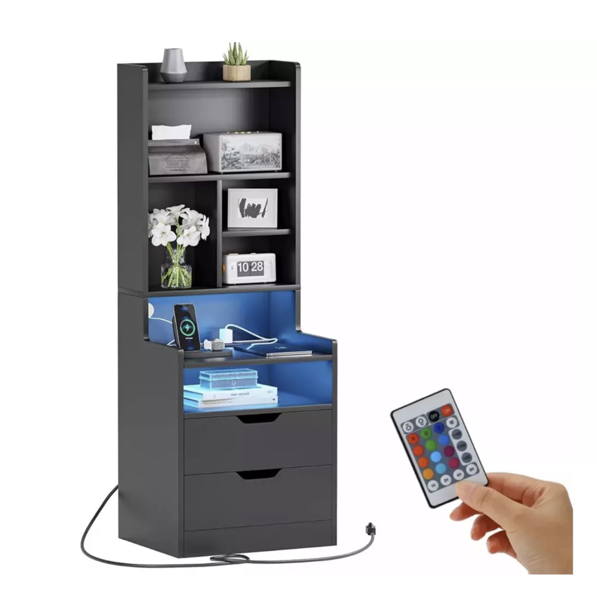 HOMER DESIGN - Velador Alto 127x35x45cm Con Luz Enchufe Y Estante 2 Tiras