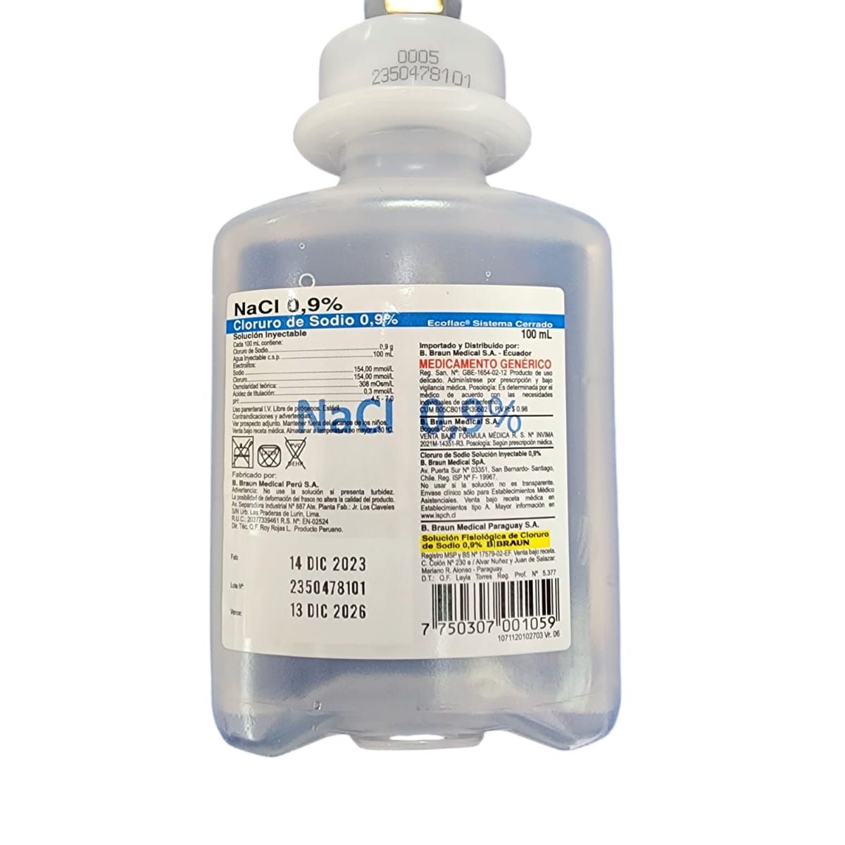 BRAUN - SUERO FISIOLÓGICO 100ML 0,9% CAJA 50 UNIDADES