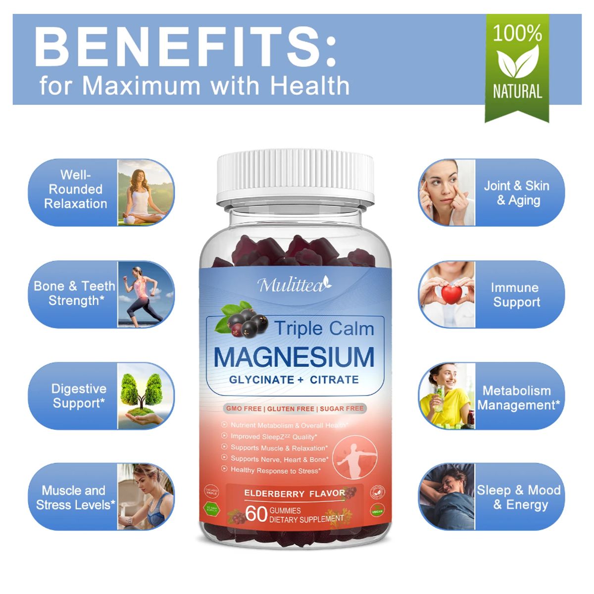 GENERICO - Tripe Calm Magnesio En Gomitas 2000mg 60u Sabor Eldelberry