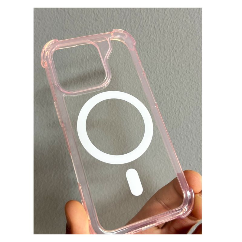JOIGO - Carcasa Transparente Con Bordes Rosado Magsafe Para iPhone 16