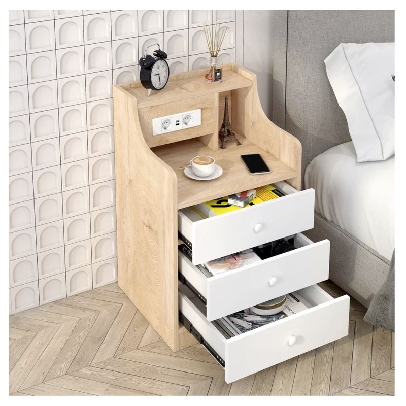 HOMER DESIGN - Velador Premium Moderno Con Echufe 3 Tiras 45x35x68cm
