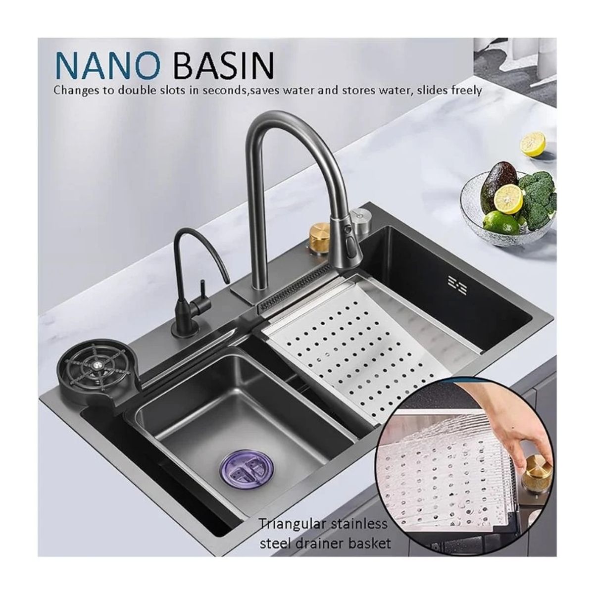 GENERICO - Lavaplatos De Cocina Cascada De Acero Inoxidable 75 X 45