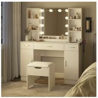 Tocador Con Espejo tipo Hollywood con Taburete Cajones 140x115x40cm