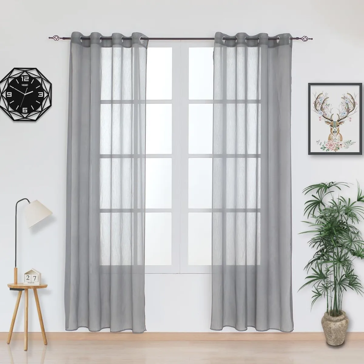 GENERICO - Cortina Velo Visillo Bordado 140 x 230 cm 2 Paños - Gris
