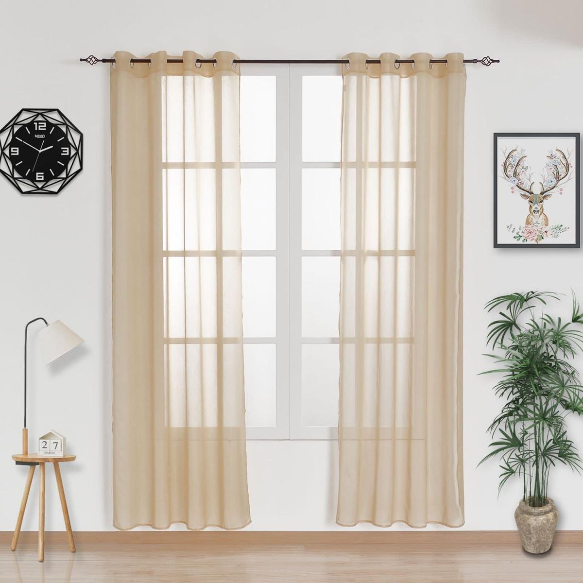 GENERICO - Cortina Velo Visillo Bordado 140 x 230 cm 2 Paños - Beige