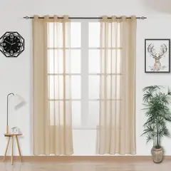 GENERICO - Cortina Velo Visillo Bordado 140 x 230 cm 2 Paños - Beige