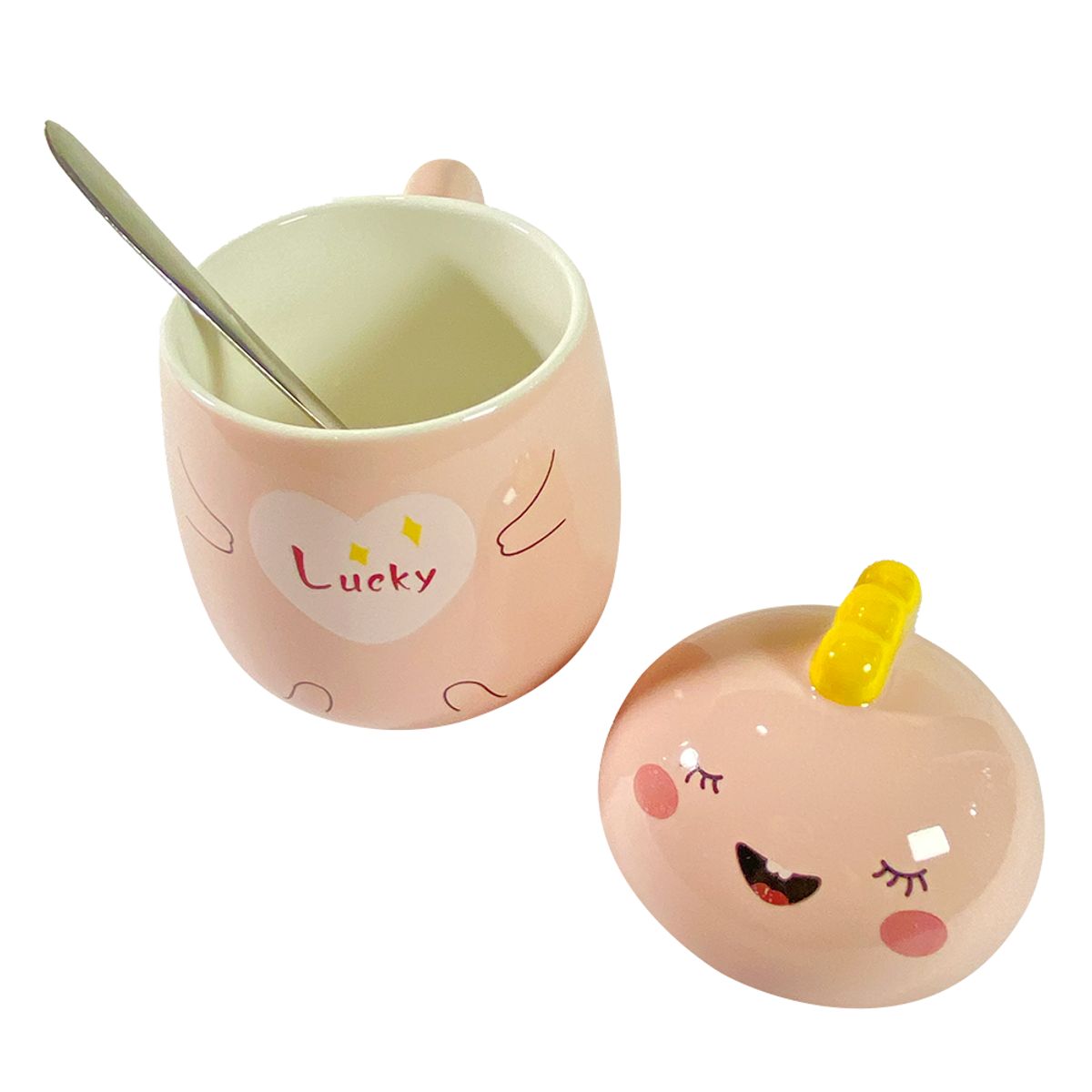 GENERICO - Tazón taza dinosaurio con tapa y cuchara rosado