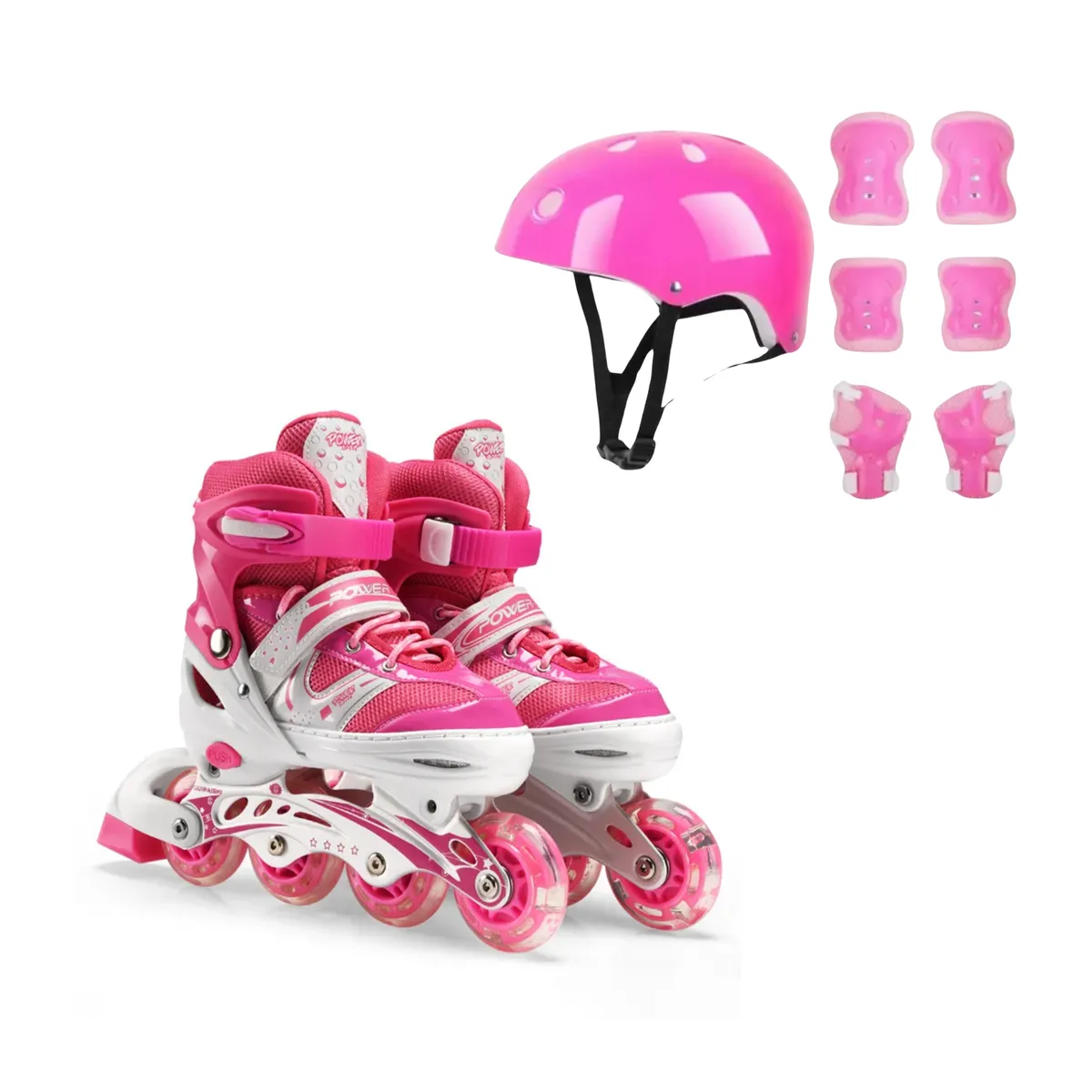 GENERICO - Patines Roller en Linea Ajustables mas Protecciones Fucsia S