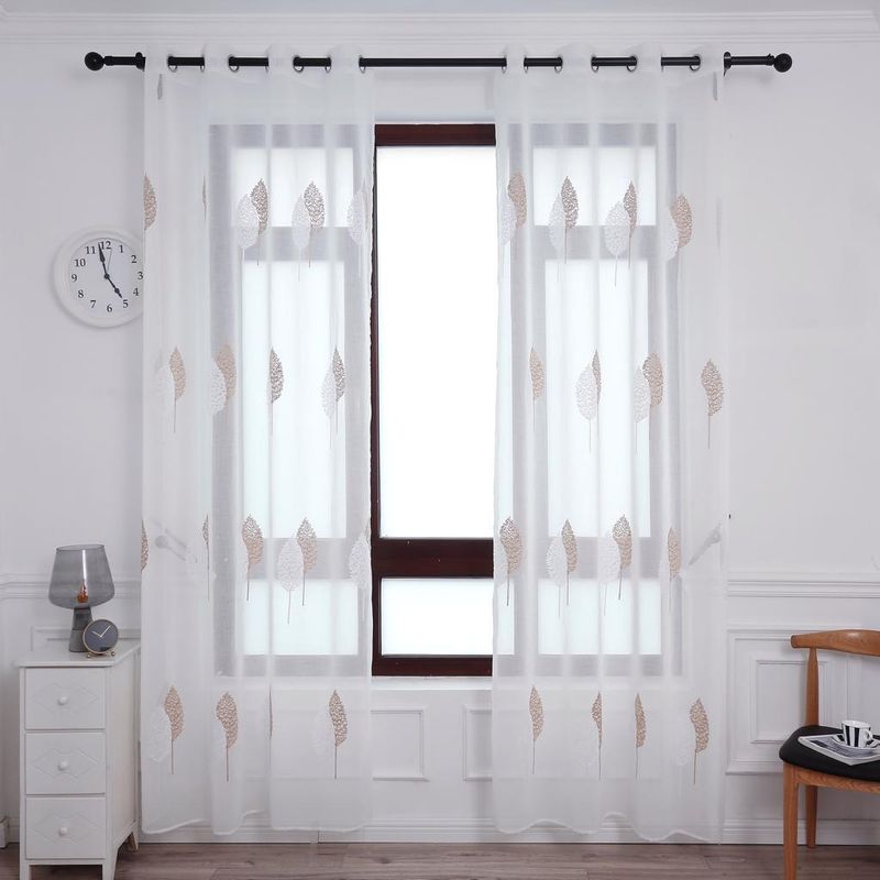 GENERICO - Cortina Velo Visillo Bordado 140 x 230 cm 2 Paños - Hojas Grises C3