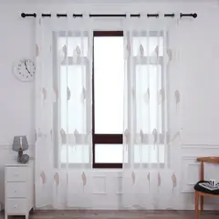 GENERICO - Cortina Velo Visillo Bordado 140 x 230 cm 2 Paños - Hojas Grises C3