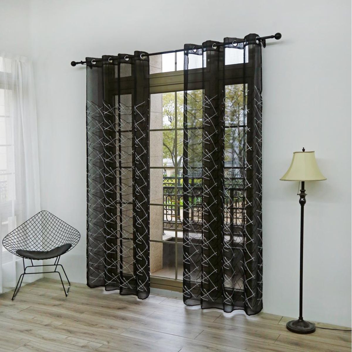 GENERICO - Cortina Velo Visillo 140 x 230 cm 2 Paños - Negro Lineas D1