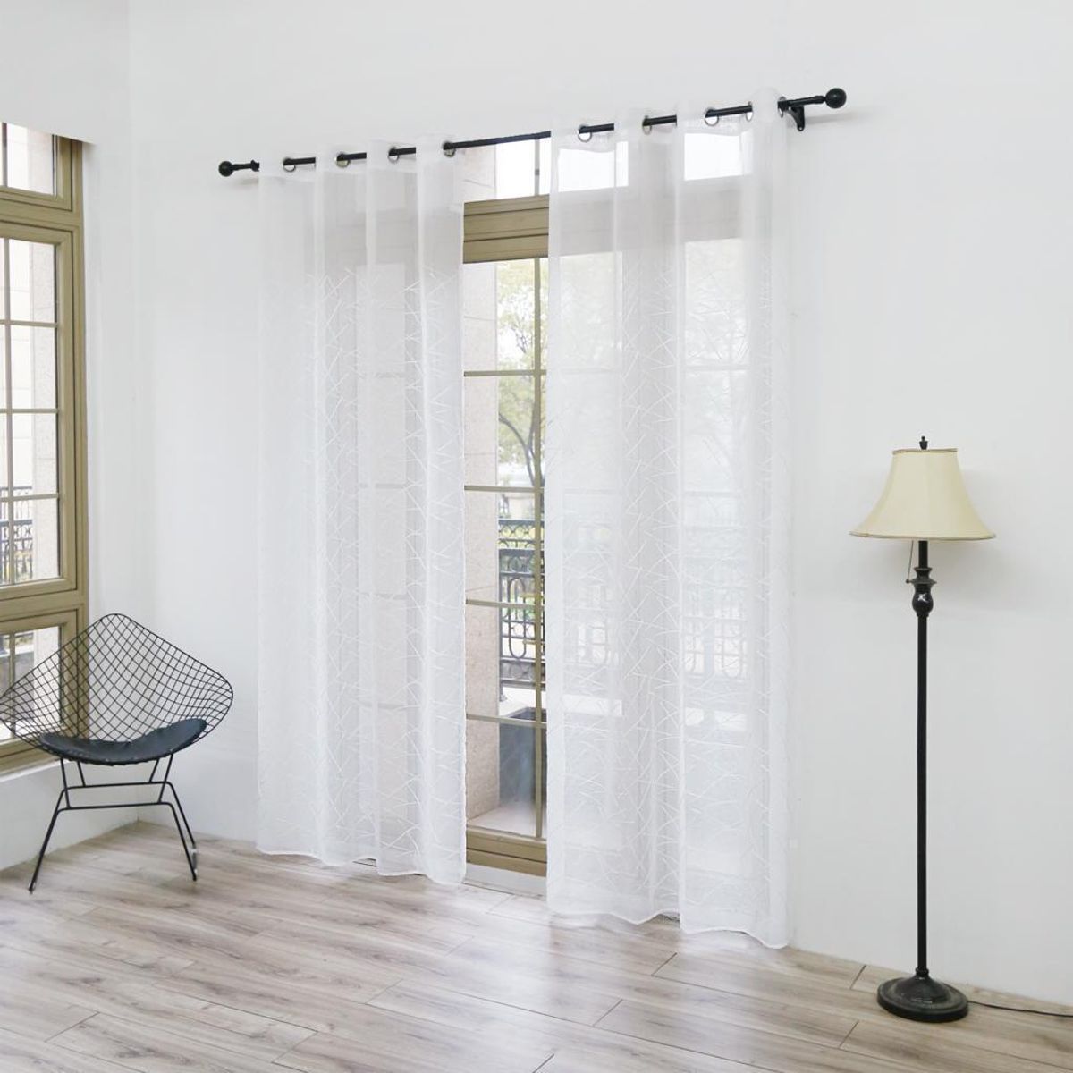 GENERICO - Cortina Velo Visillo 140 x 230 cm 2 Paños - Blanco Lineas D3