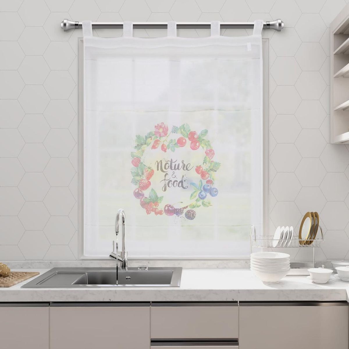 GENERICO - Cortina de Cocina Translúcido Lisa 140 x 140 cm - Natural Food