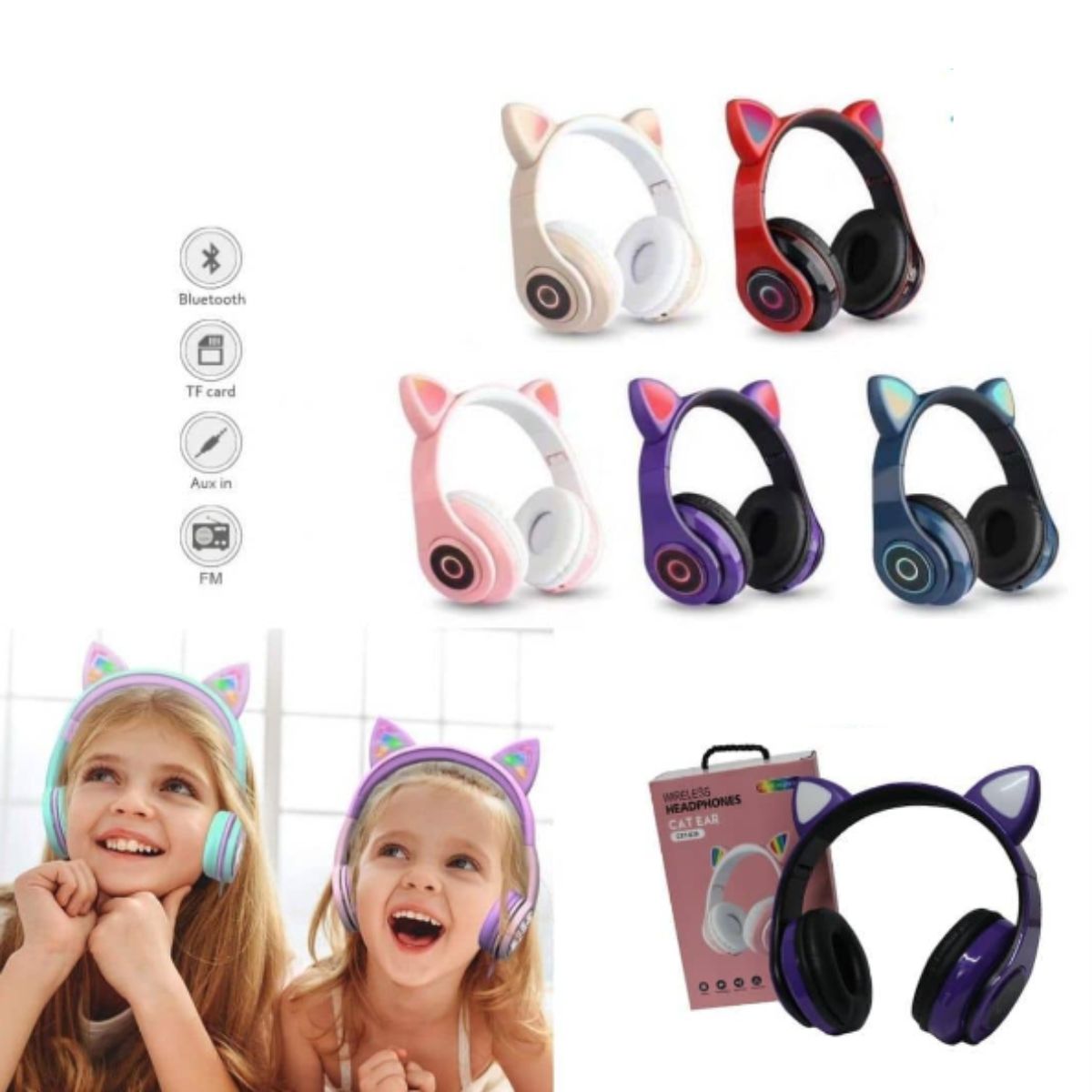 GENERICO - Audífonos de Gatito Bluetooth 5.0