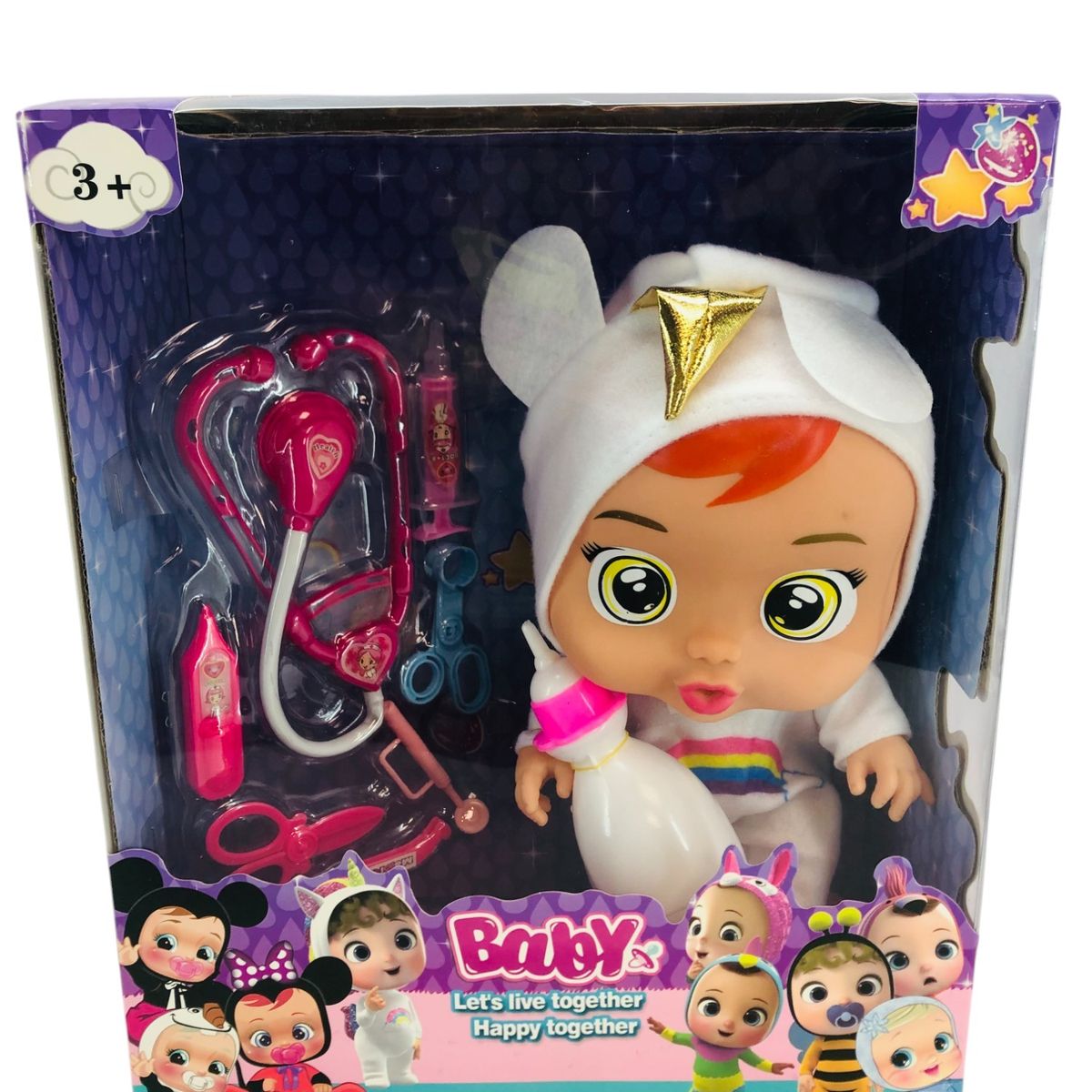 GENERICO - Kit Muñeca Bebe Gorro Blanco Con Biberon Incluye Kit Doctora