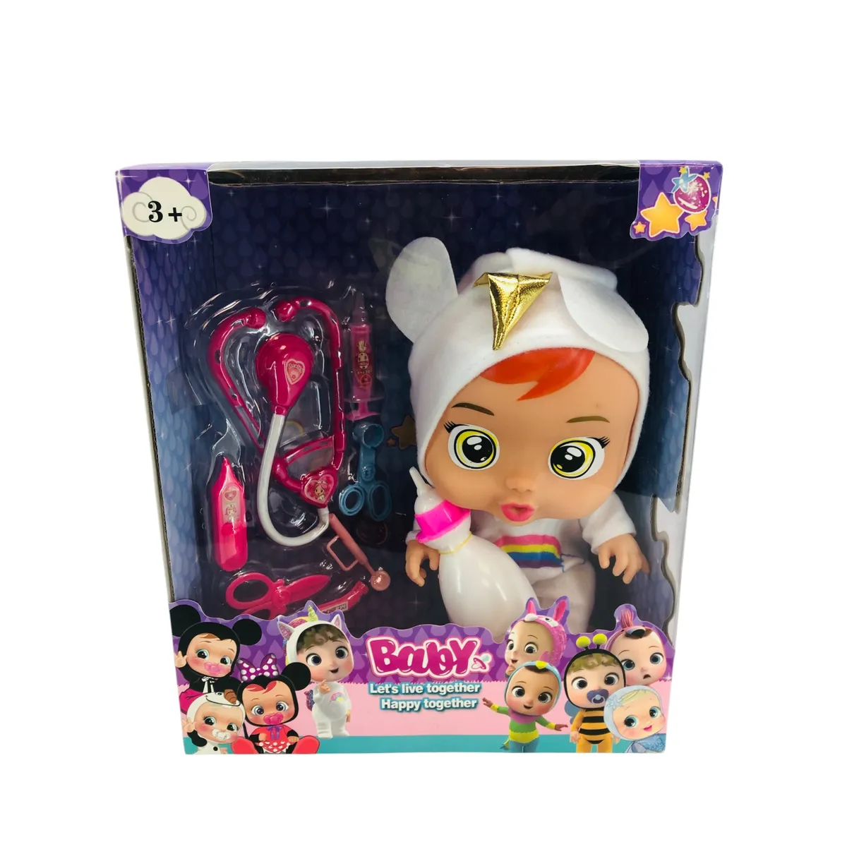 GENERICO - Kit Muñeca Bebe Gorro Blanco Con Biberon Incluye Kit Doctora