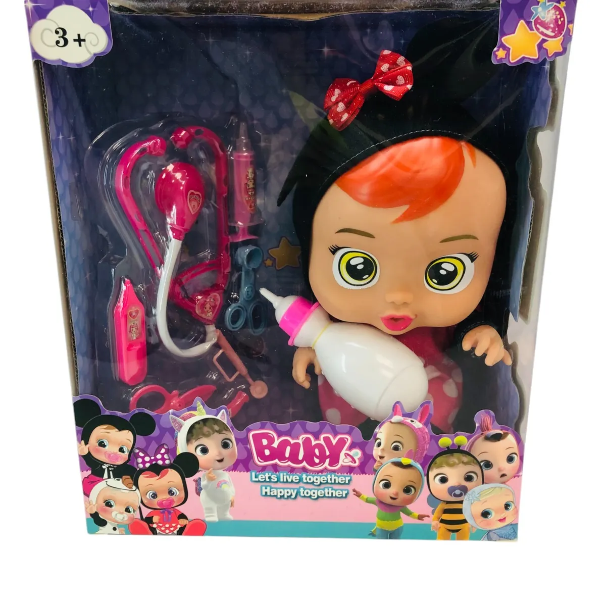 GENERICO - Kit Muñeca Bebe Gorro Lunar Con Biberon Incluye Kit Doctora