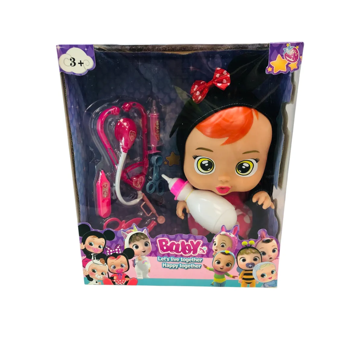 GENERICO - Kit Muñeca Bebe Gorro Lunar Con Biberon Incluye Kit Doctora