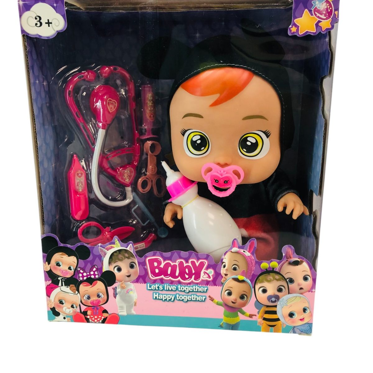 GENERICO - Kit Muñeca Bebe Gorro Negro Con Biberon Incluye Kit Doctora