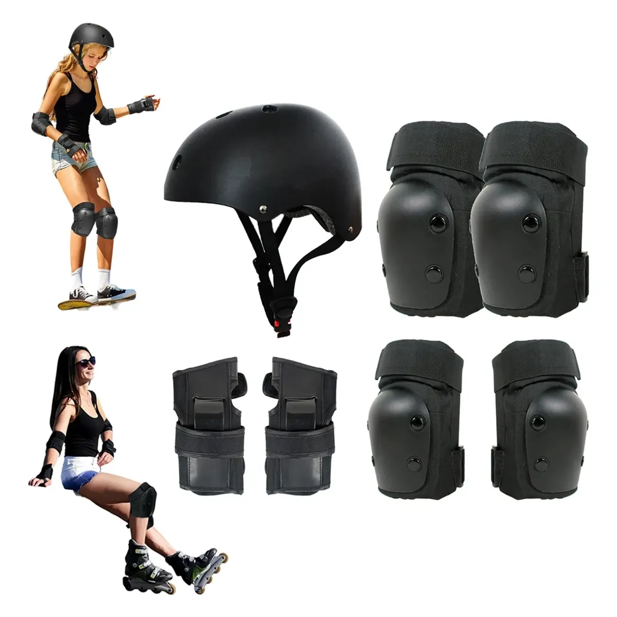 ATURE - Set 7pcs Protecciones Casco Bicicleta Skate Scooter Patin L