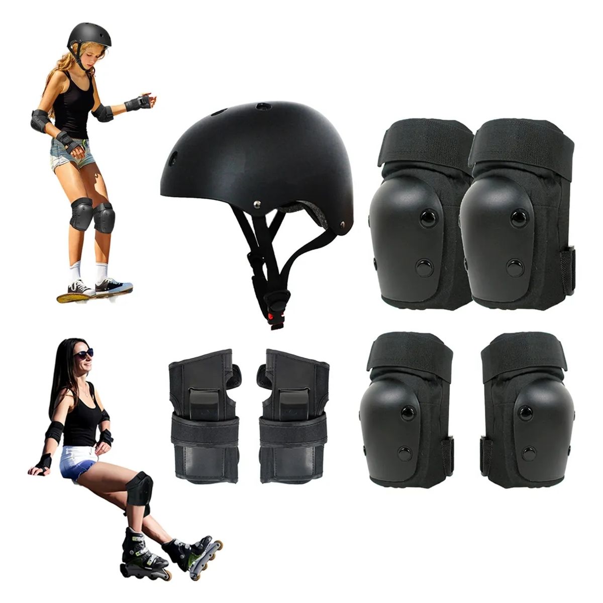 ATURE - Set 7pcs Protecciones Casco Bicicleta Skate Scooter Patin M