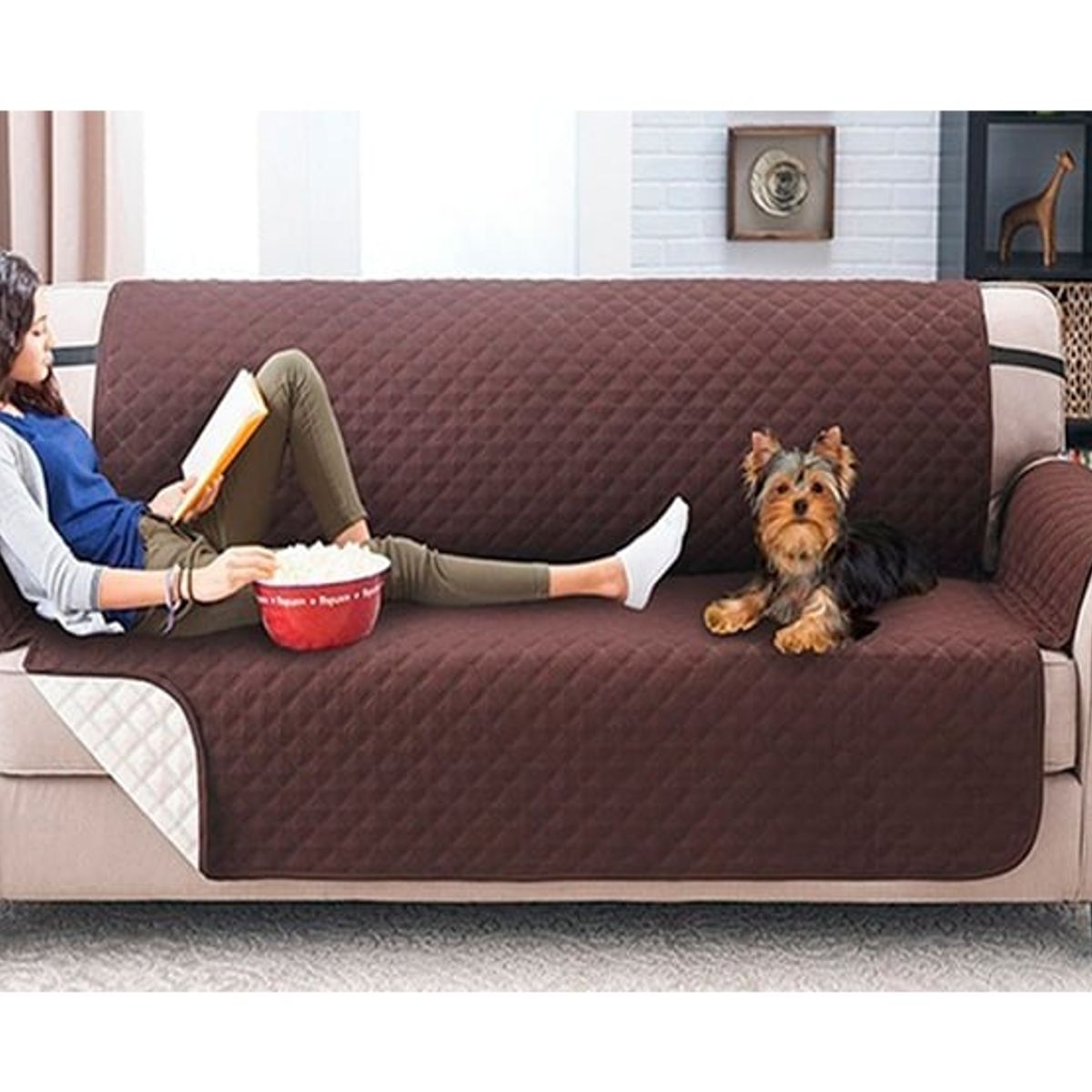 DEWINNER - set 3 fundas cubre sillon sofa reversible café
