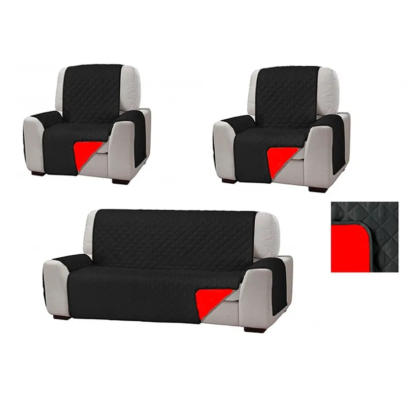 DEWINNER - set 3 fundas cubre sillon sofa reversible negro