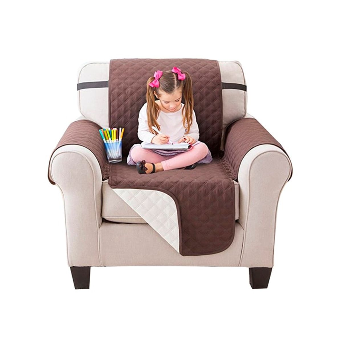 DEWINNER - Funda Cubre sillon sofa reversible cafe 1 cuerpo