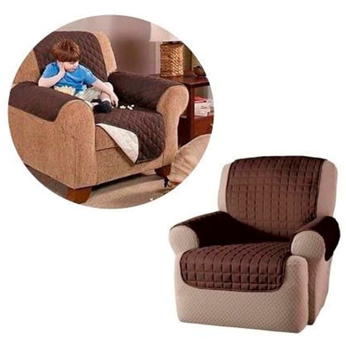DEWINNER - Funda Cubre sillon sofa reversible cafe 1 cuerpo