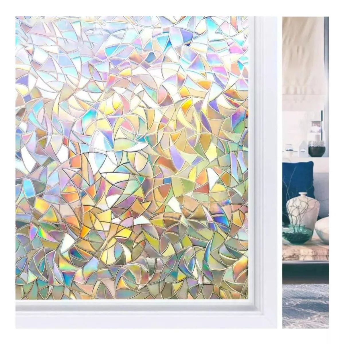 KUANGYE - 2m Film Privacidad Vidrio Vinilo Decora 3d Ventanas Vitral