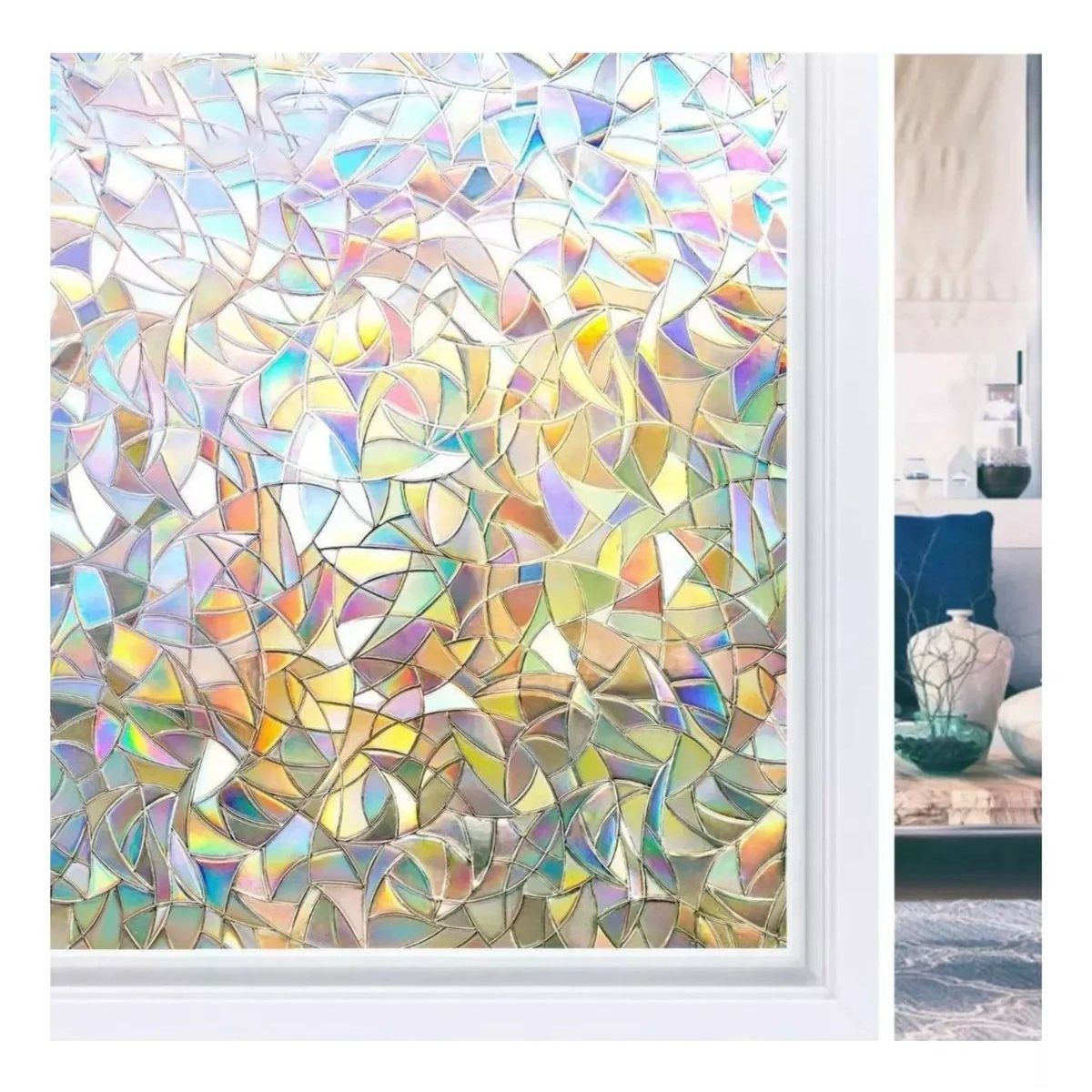 KUANGYE - 2m Film Privacidad Vidrio Vinilo Decora 3d Ventanas Vitral