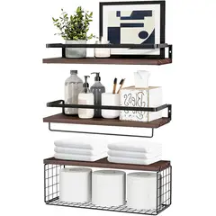 KUANGYE - 3 Repisas Flotantes Estante Madera Hogar Mueble Con Canasta