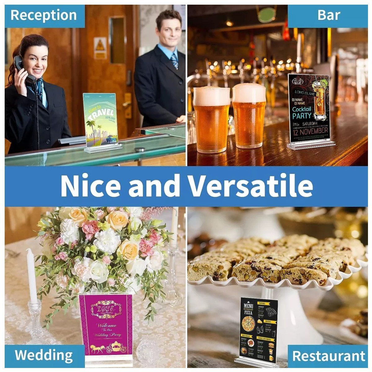 KUANGYE - 10pzs Porta Menu De Acrilicodoble Vistamedia Carta Soporte