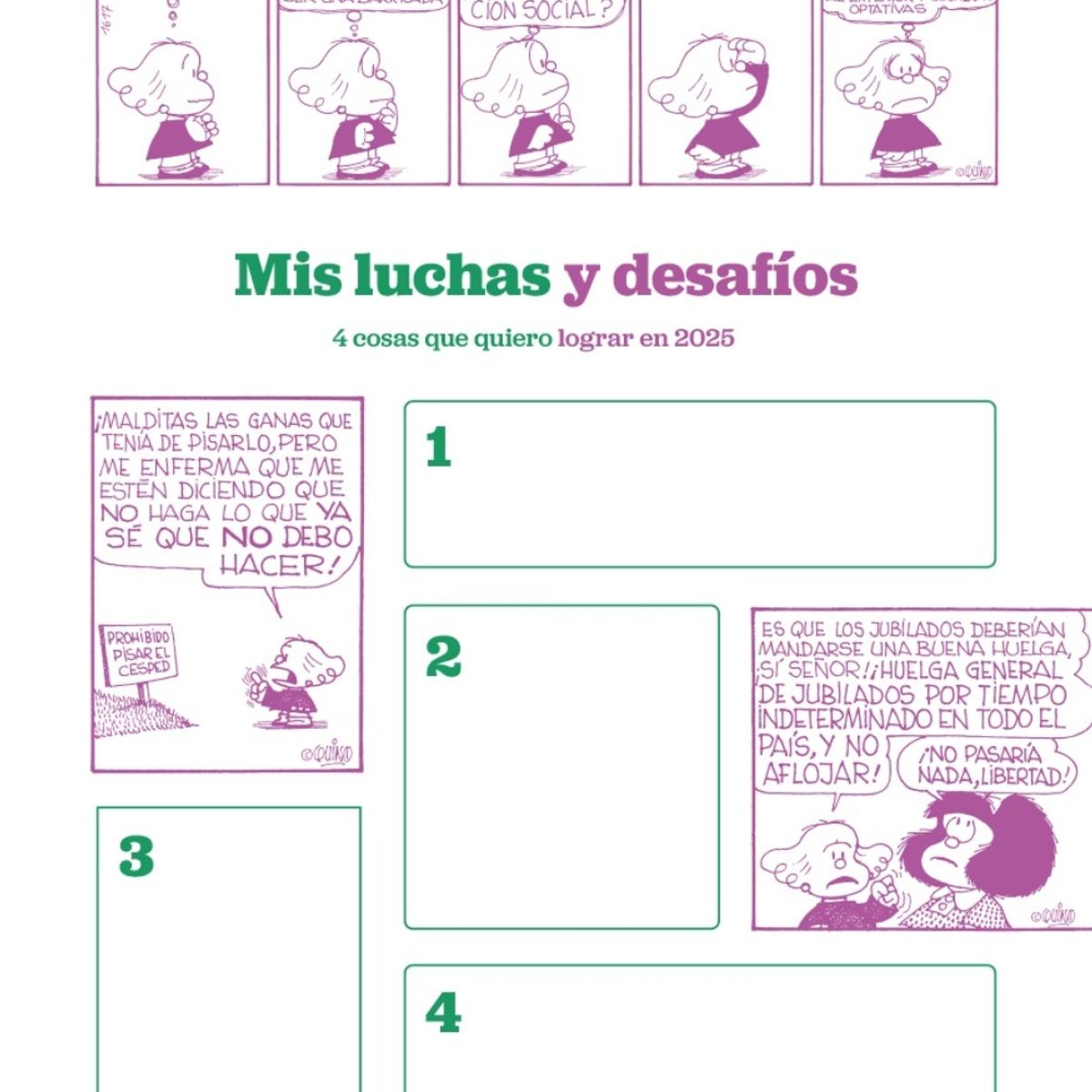 TOP10BOOKS - LIBRO Mafalda 2025 Anillada Feminista Verde-Gris