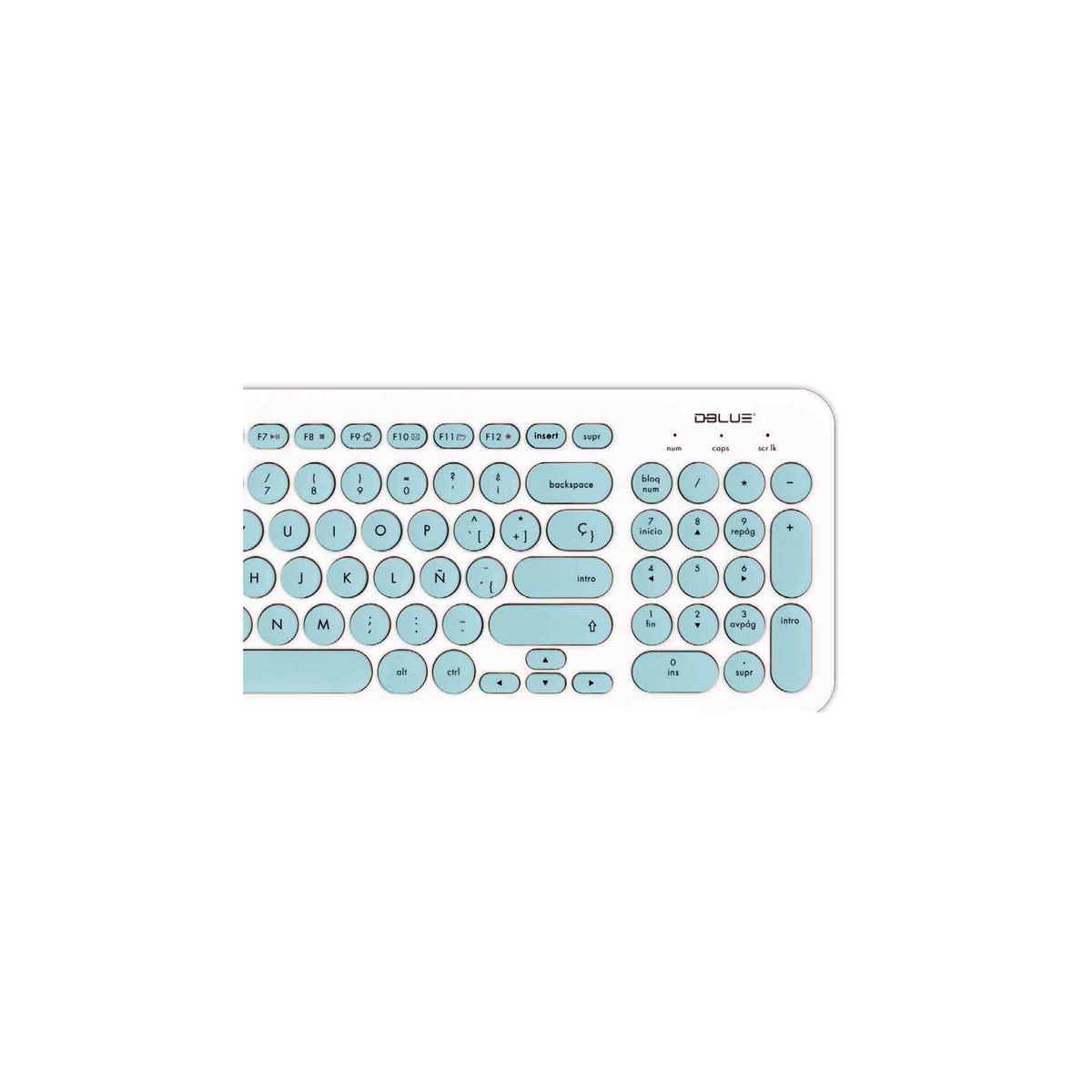 DBLUE - Teclado Usb Ultra Delgado Blanco Letras Celeste Español - SC
