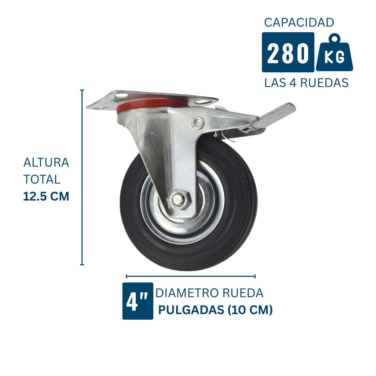 DICAS - Ruedas Giratorias Con Freno Para Muebles Carritos 4 Pulgadas Metalicas 4 Unidades Dicas