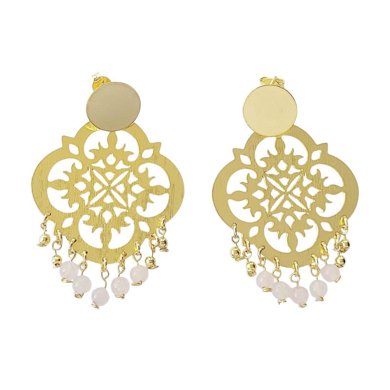 ANDREA COGGIOLA JOYAS - Aros Fernanda Cuarzo Rosa Colgante Enchapado Oro 18K