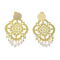 ANDREA COGGIOLA JOYAS - Aros Fernanda Cuarzo Rosa Colgante Enchapado Oro 18K