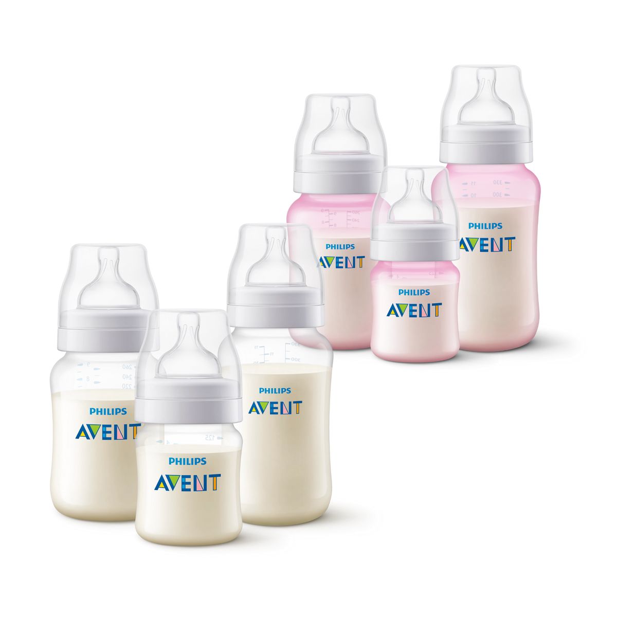 AVENT - Pack 6 mamaderas Anticolic 125, 260, 330 ml Avent Libre BPA
