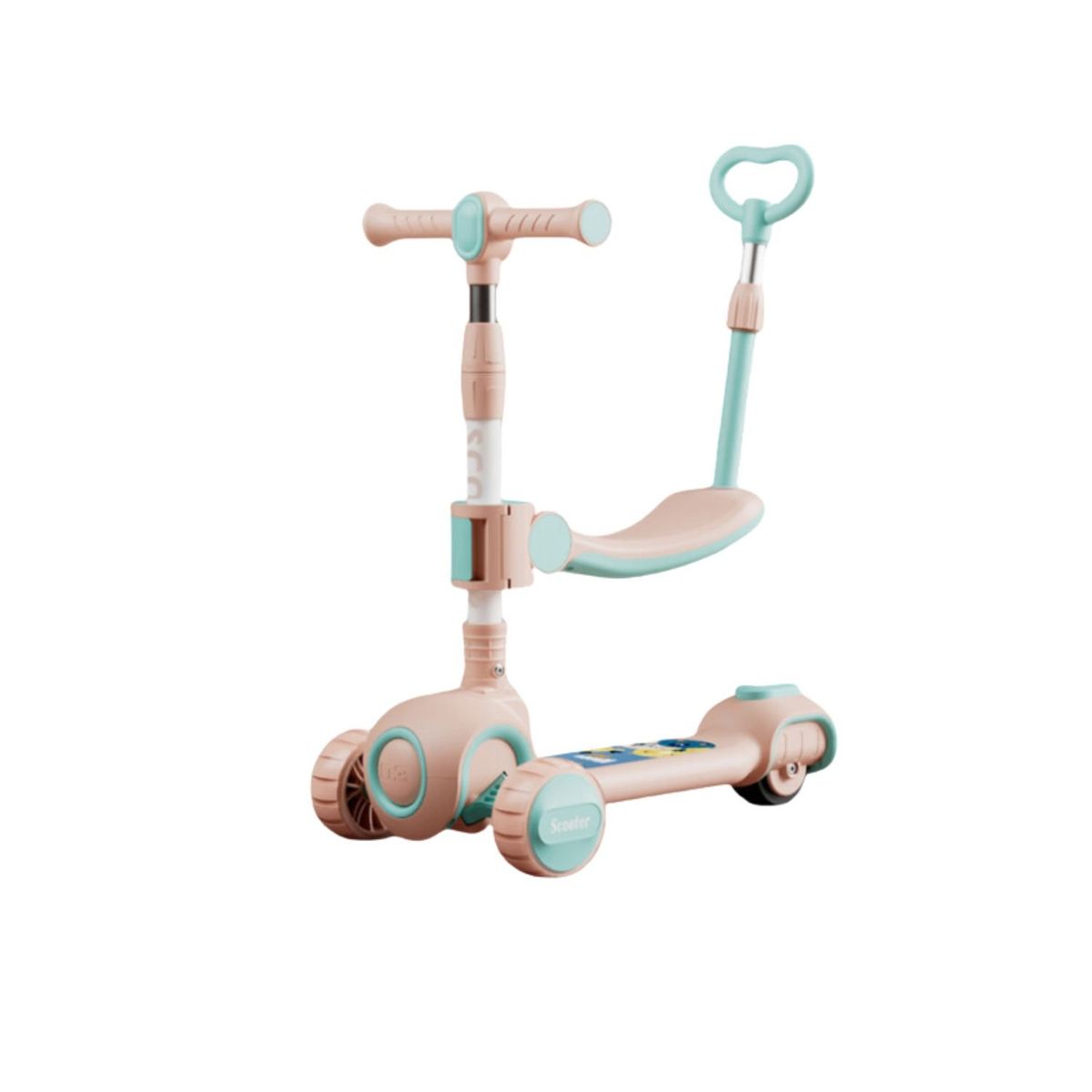 BABYLUNA - Scooter 3 en 1, con Asiento, Manubrio, Rueda luces y Sonido